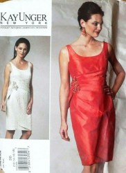1242 Vogue Kay Unger NY Fancy Close Fit Lined Sheath Dress, Overskirt Pattern 12-18 Uncut